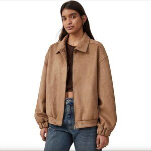 EUC Women's Faux Suede Bomber Jacket, Tan, XS